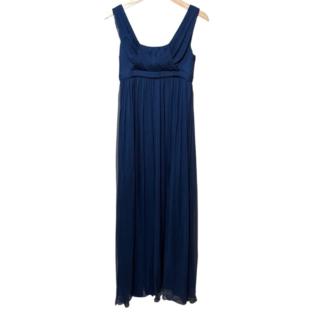 EUC - Saja Silk Chiffon Wedding Navy Empire Pleat Dress - 2 - Picture 4 of 6